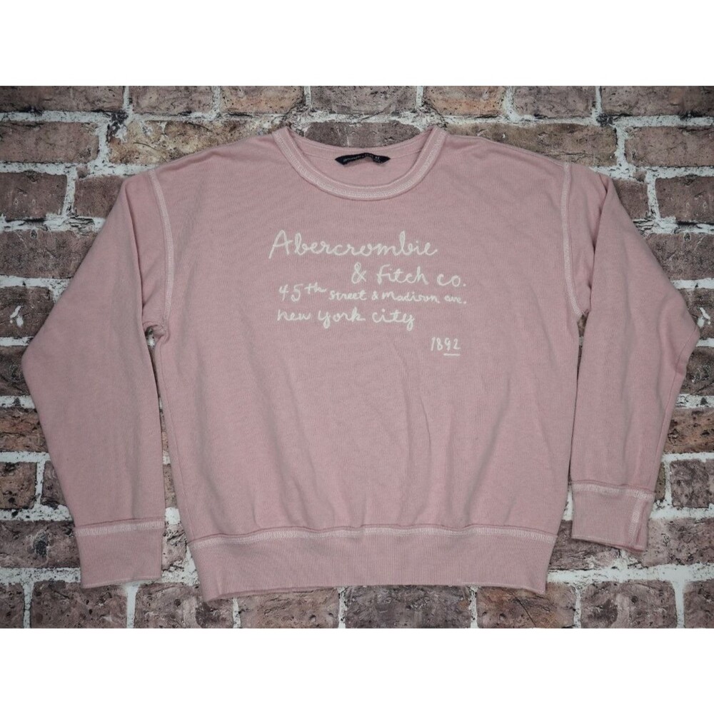 Abercrombie & Fitch Pink Sweatshirt Womens XS Crewneck Pullover Embroidered Y2K